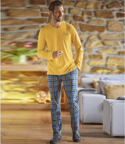 Men's Blue & Yellow Patterned Pyjamas 