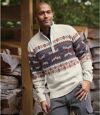 Men's Patterned Off-White Half Zip Sweater  Atlas For Men