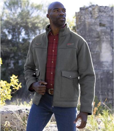 Men's Gray Sherpa-Lined Faux-Suede Jacket - Water-Repellent