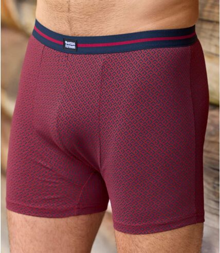 Pack of 3 Men's Patterned Boxer Shorts - Burgundy Navy  