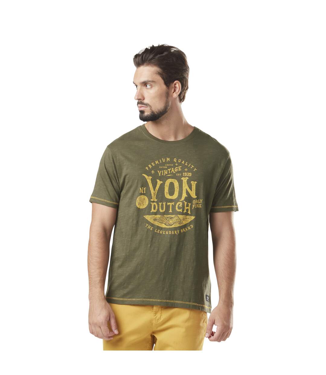 T-shirt homme slub col rond avec print en coton Prest Vondutch