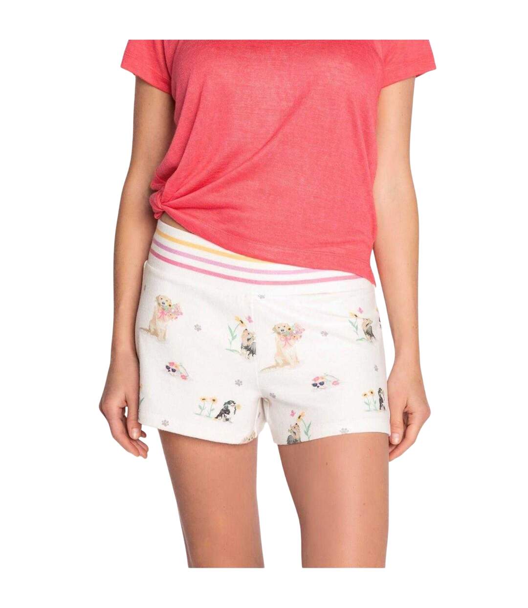 Womens/ladies Dog Print Lounge Shorts Off White PJ Salvage-2