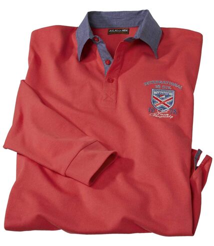 Men's Coral Long Sleeve Crest Motif Polo Shirt