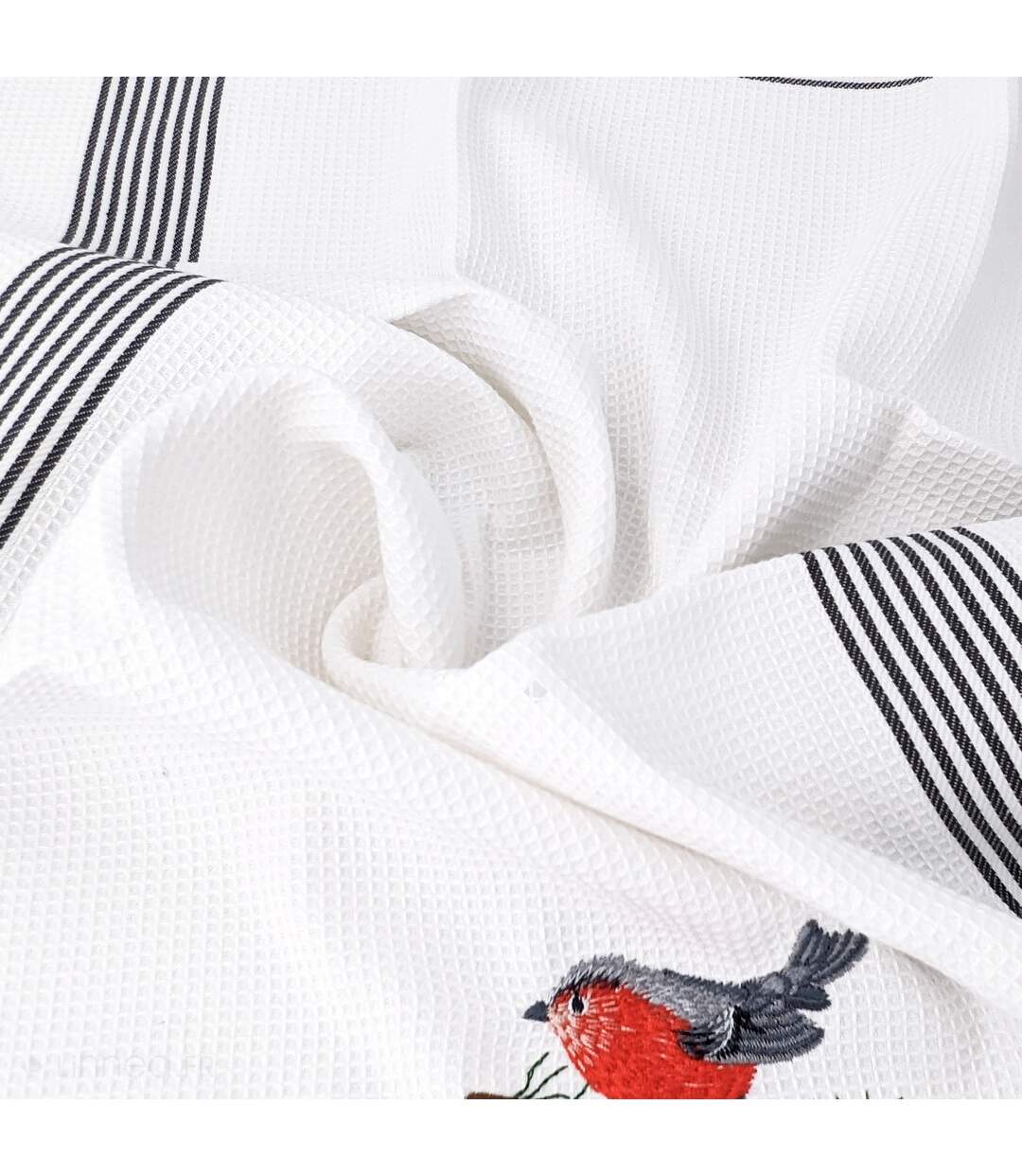 Torchon nid d'abeille WAFFLE brodé Merle-3