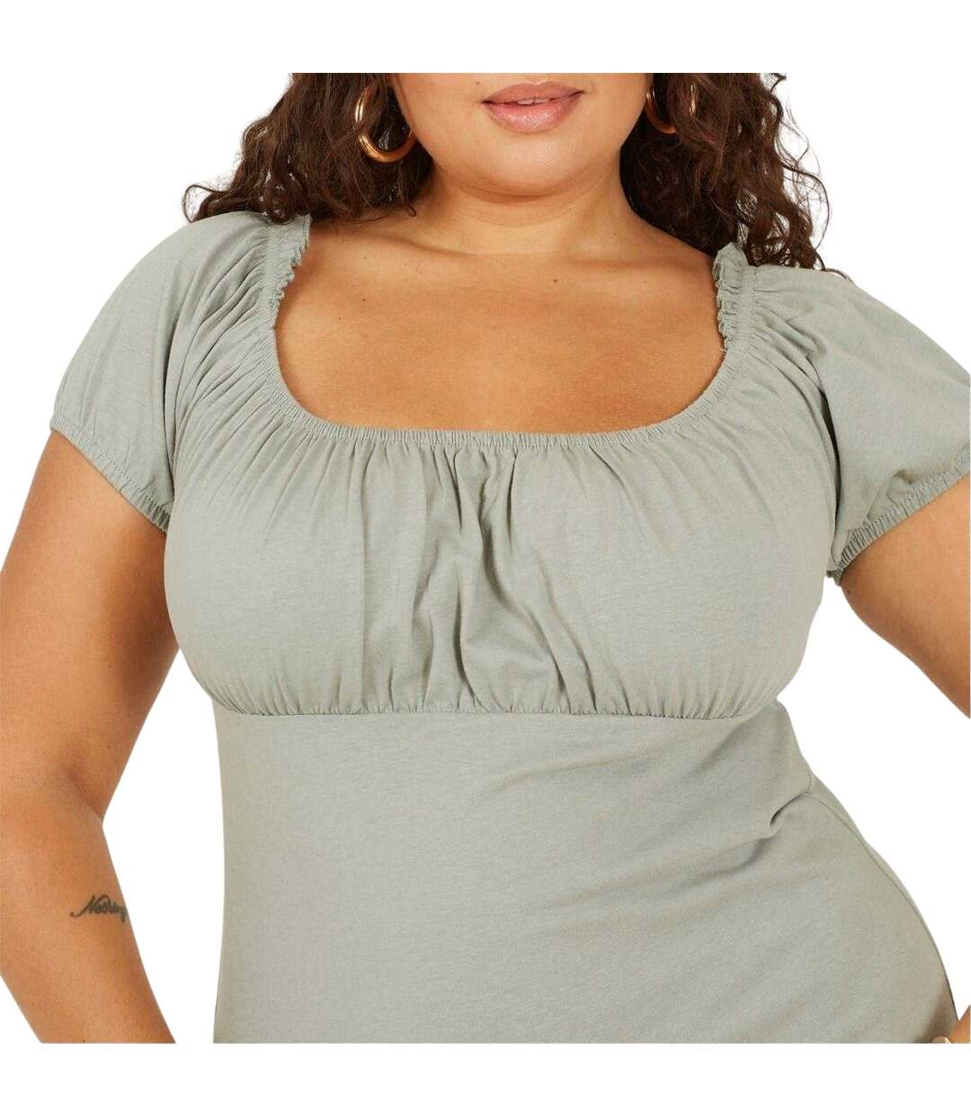Robe Courte Manches Courtes Femme Vert De Gris Clair Brave Soul-4