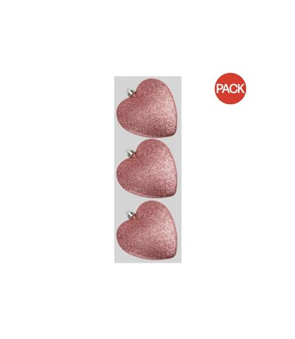 Pack of 3  Glitter hearts bauble  9cm lilac Davies Products