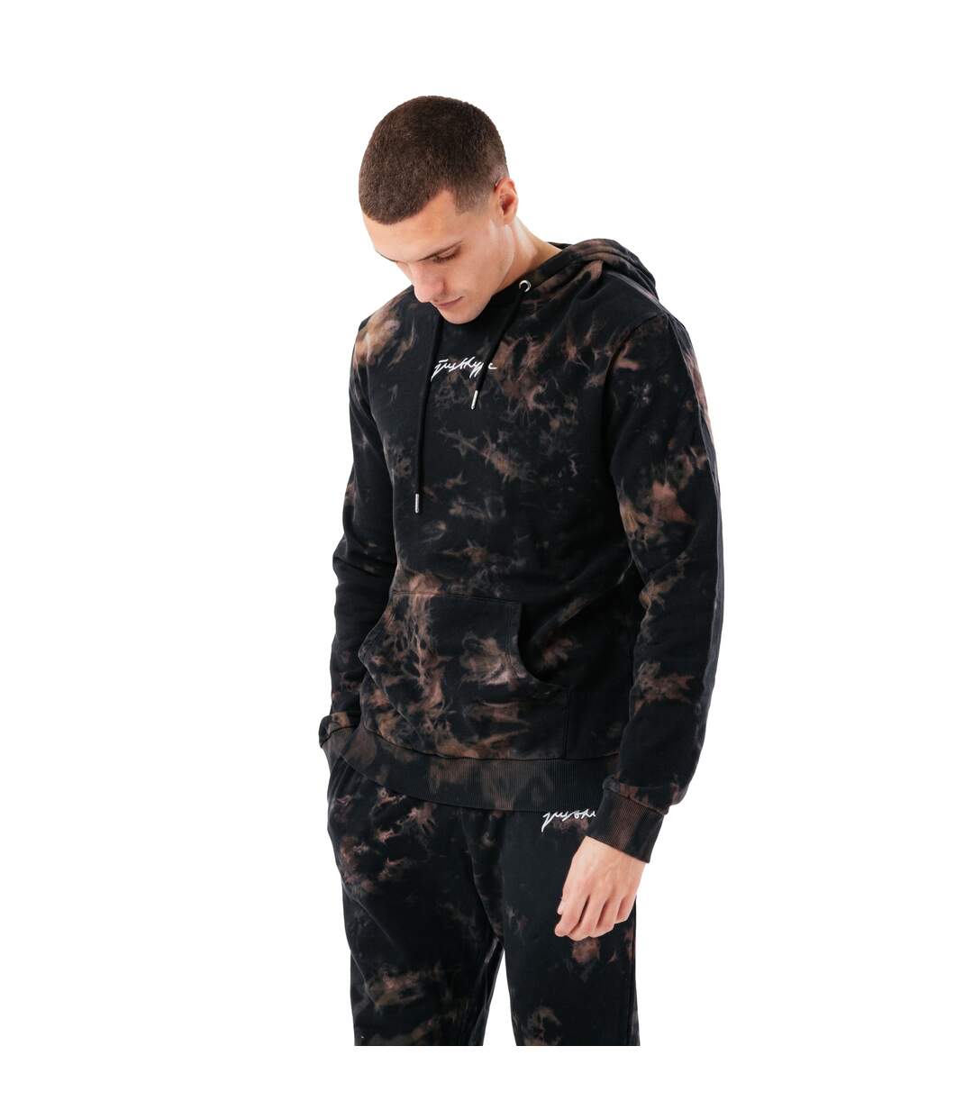 Hype Mens Acid Wash Hoodie (Black/Brown)