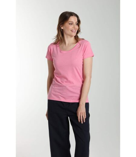 Tee Shirt Col Rond Manches Courtes Femme Marine Bubble Gum(fuschia) | Gerard Pasquier Avec Col Rond