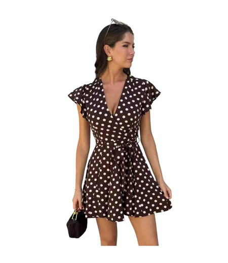 Robe Portefeuille Motif/style À Pois Femme Marron AX Paris