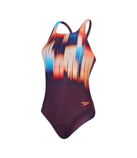 Womens/ladies Medalist Digital Print One Piece Swimsuit Plum Red Speedo