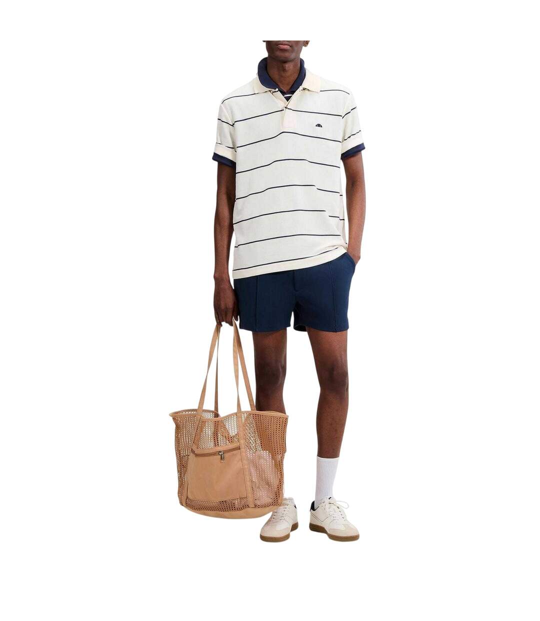 Mens Cimetta Striped Polo Shirt Off White Ellesse-4