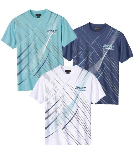 Pack of 3 Men's Sports T-Shirts - White Turquoise Navy 