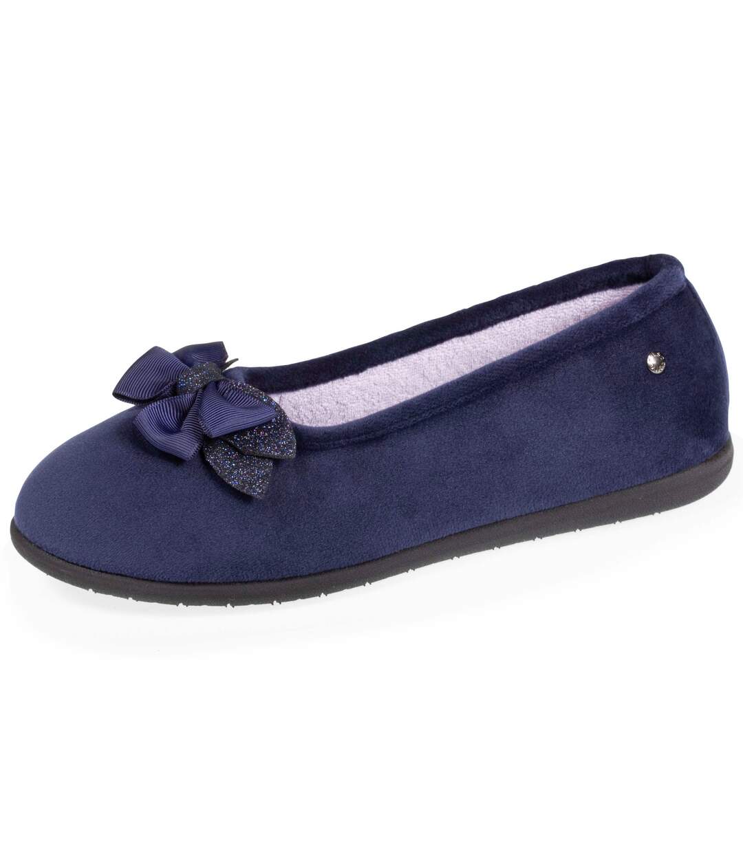 Isotoner Chaussons Ballerines femme en microvelours avec un détail nœud-1