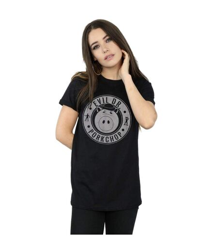 Disney Womens/Ladies Toy Story Evil Dr Pork Chop Logo Coton Boyfriend T-Shirt (Noir) - UTBI46908