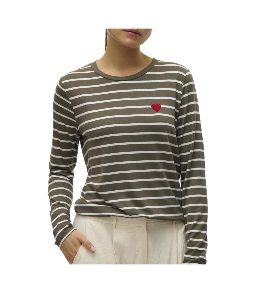 T-Shirt blanc/kaki femme vero moda clara-1
