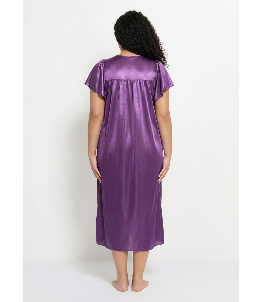 Chemise de nuit satinée longue antistatique dentelle-2