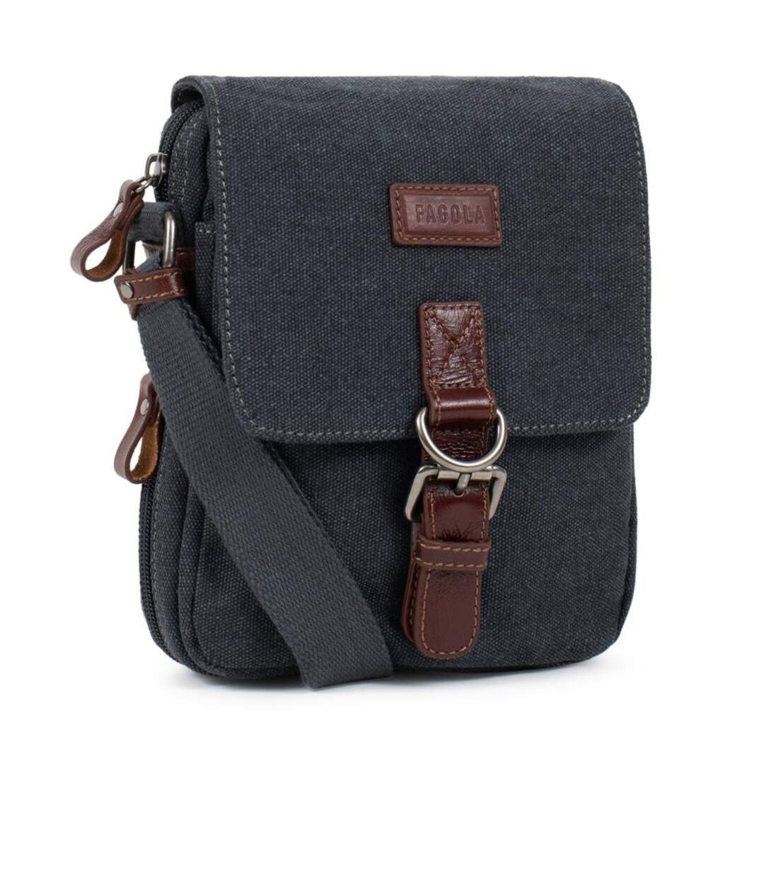Sacoche bandoulière homme en toile et cuir bleu marine - multi-poches, poignée et bandoulière réglable-5