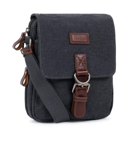 Sacoche bandoulière homme en toile et cuir bleu marine - multi-poches, poignée et bandoulière réglable