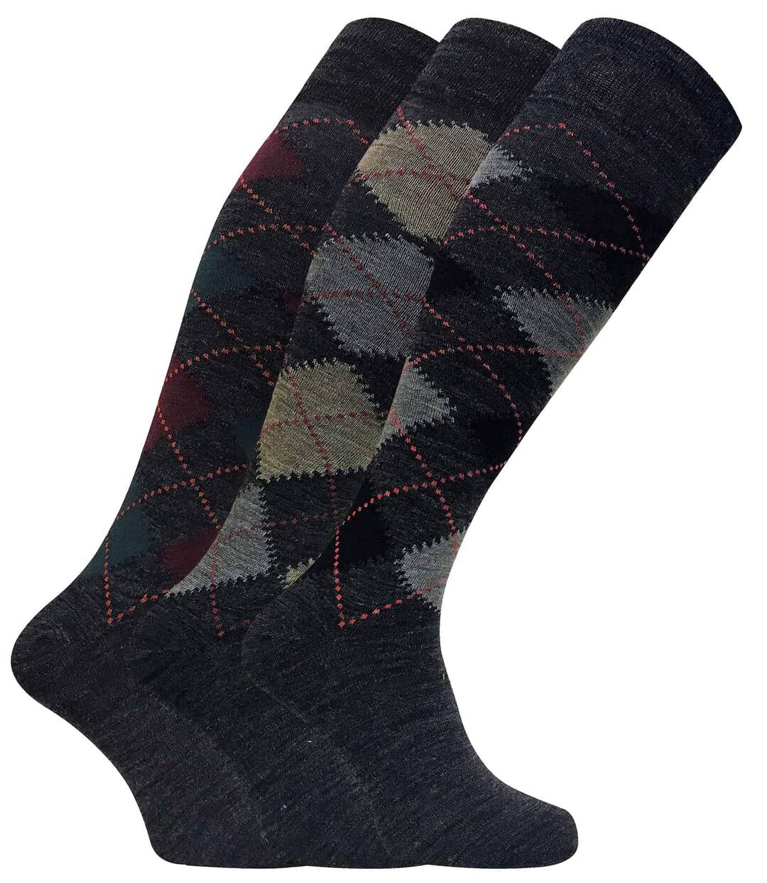 3 Paires Chaussettes Homme Laine Hautes à Losanges