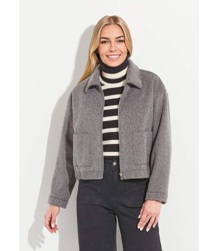 Blouson zippé tissu bouclette uni