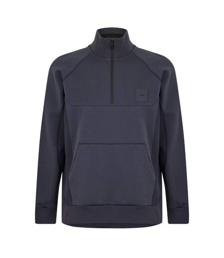 Mens Badge Quarter Zip Sweatshirt Dark Blue Melange Boss