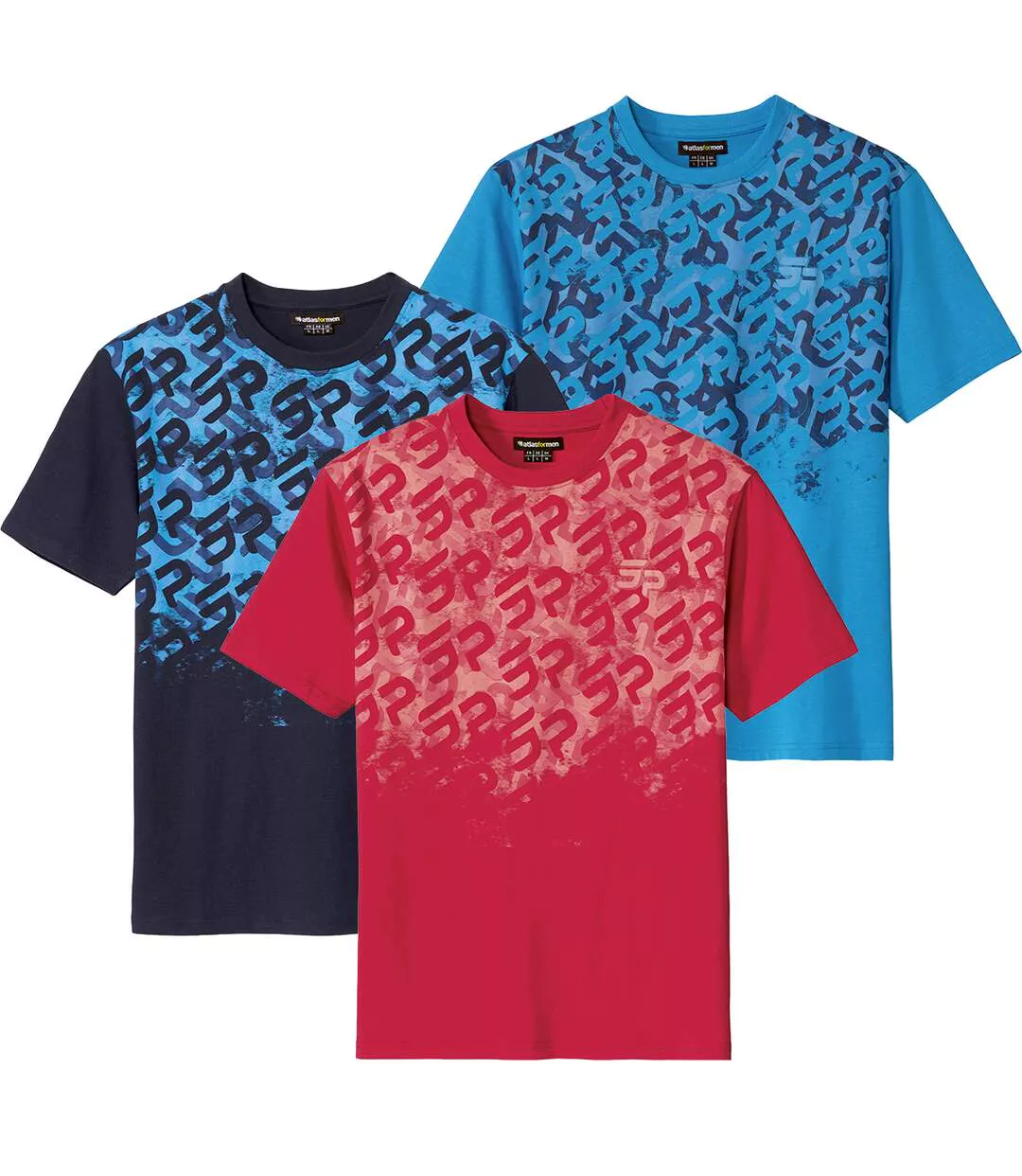 Pack of 3 Men's Sporty T-Shirts - Navy Red Blue-1