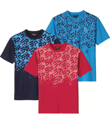 Pack of 3 Men's Sporty T-Shirts - Navy Red Blue