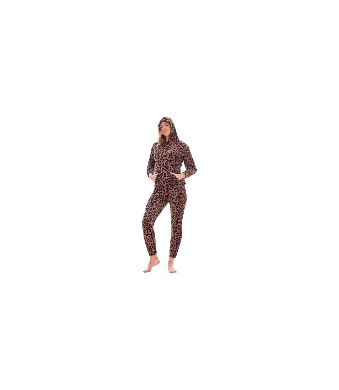 Ensemble De Pyjama Long Motif/style Imprimé Léopard Femme Marron Keanu-1