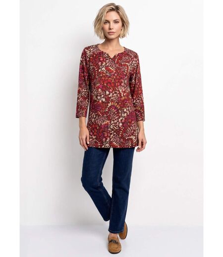 T-shirt long évasé manches 3/4 imprimé tachiste
