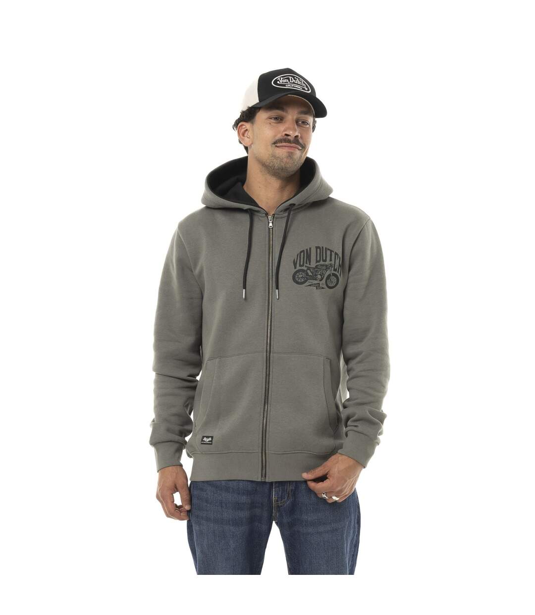 Sweat zippé homme à capuche en molleton 320gr et print devant Free Vondutch-1