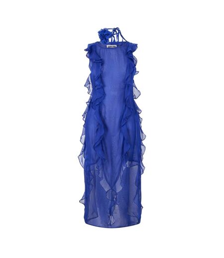 Womens/ladies Ruffled Halter Neck Maxi Dress Blue AmyLynn