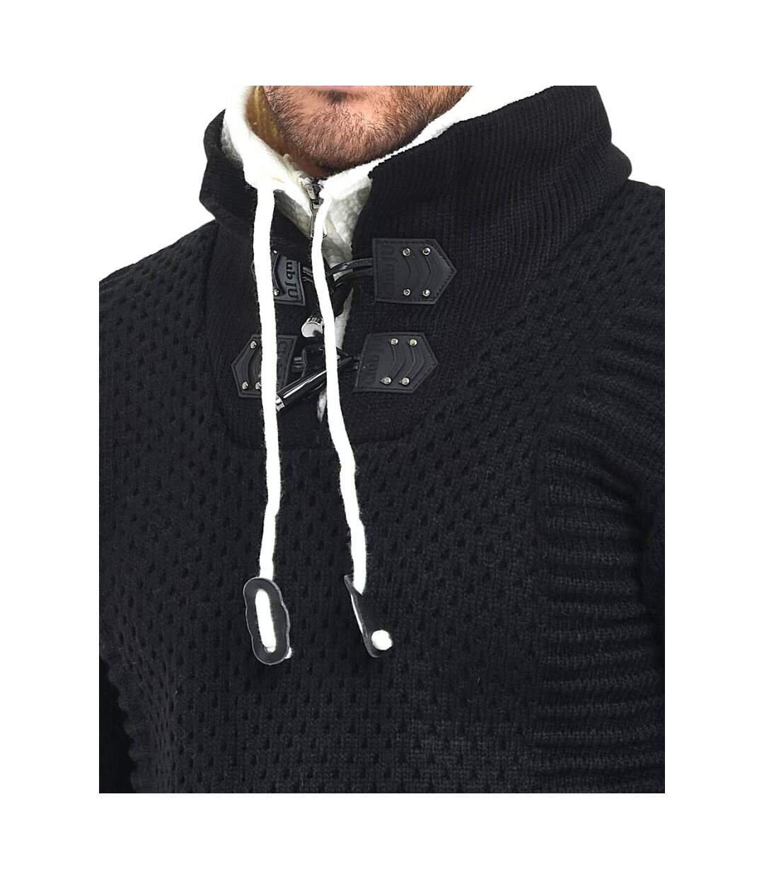 Pull homme manches longues - Col montant contrasté de couleur noir