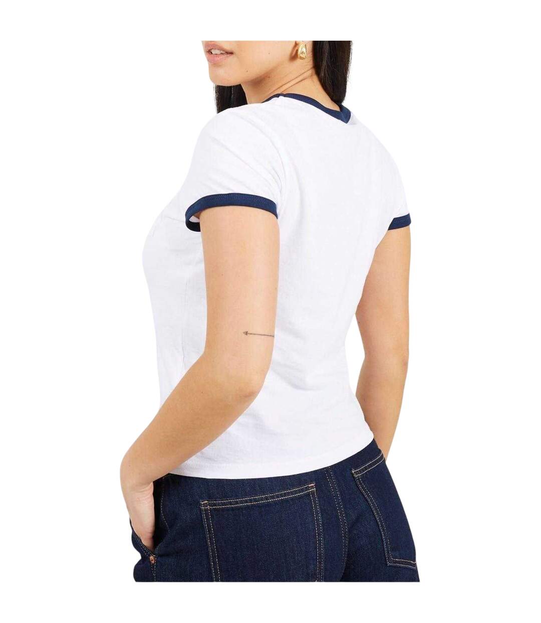 Unisex Adult Contrast Detail Ringer Regular T-shirt White Navy Brave Soul-3