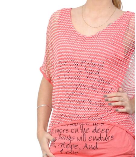 Tunique d'été femme 2 pièces - Top orange lumineux avec superposition stylée et motif tendance