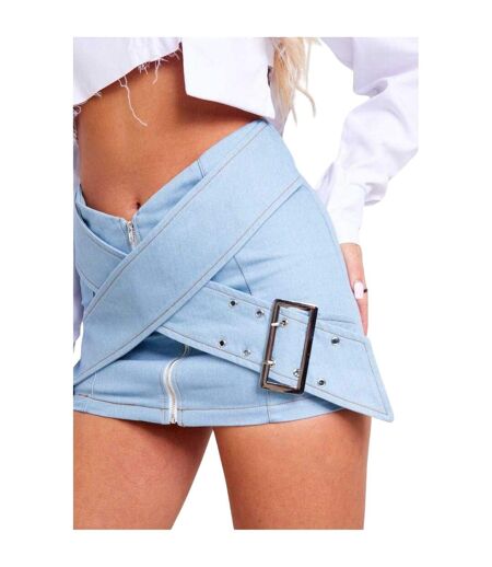 Womens/ladies Washed Denim Full Zip Mini Skirt Blue Missy Empire