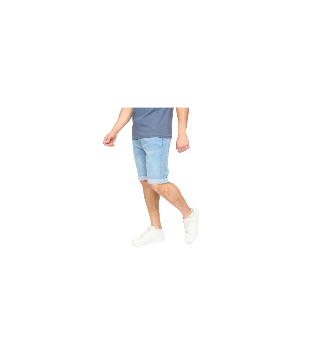 Mens Youlgreeve Denim Belted Shorts Light Wash Crosshatch-1