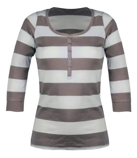 MAYFLOWER DOMINGO1 - Tee-shirt manches 3/4 beige en pur coton avec col boutonné