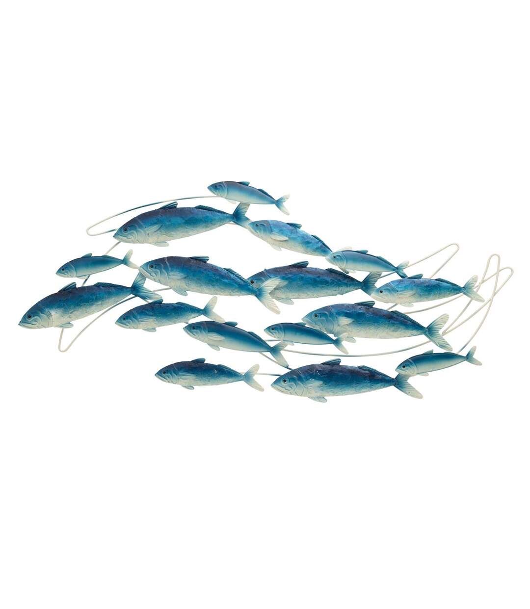 Déco Murale en Métal Groupe de poissons 111cm Bleu Foncé-1