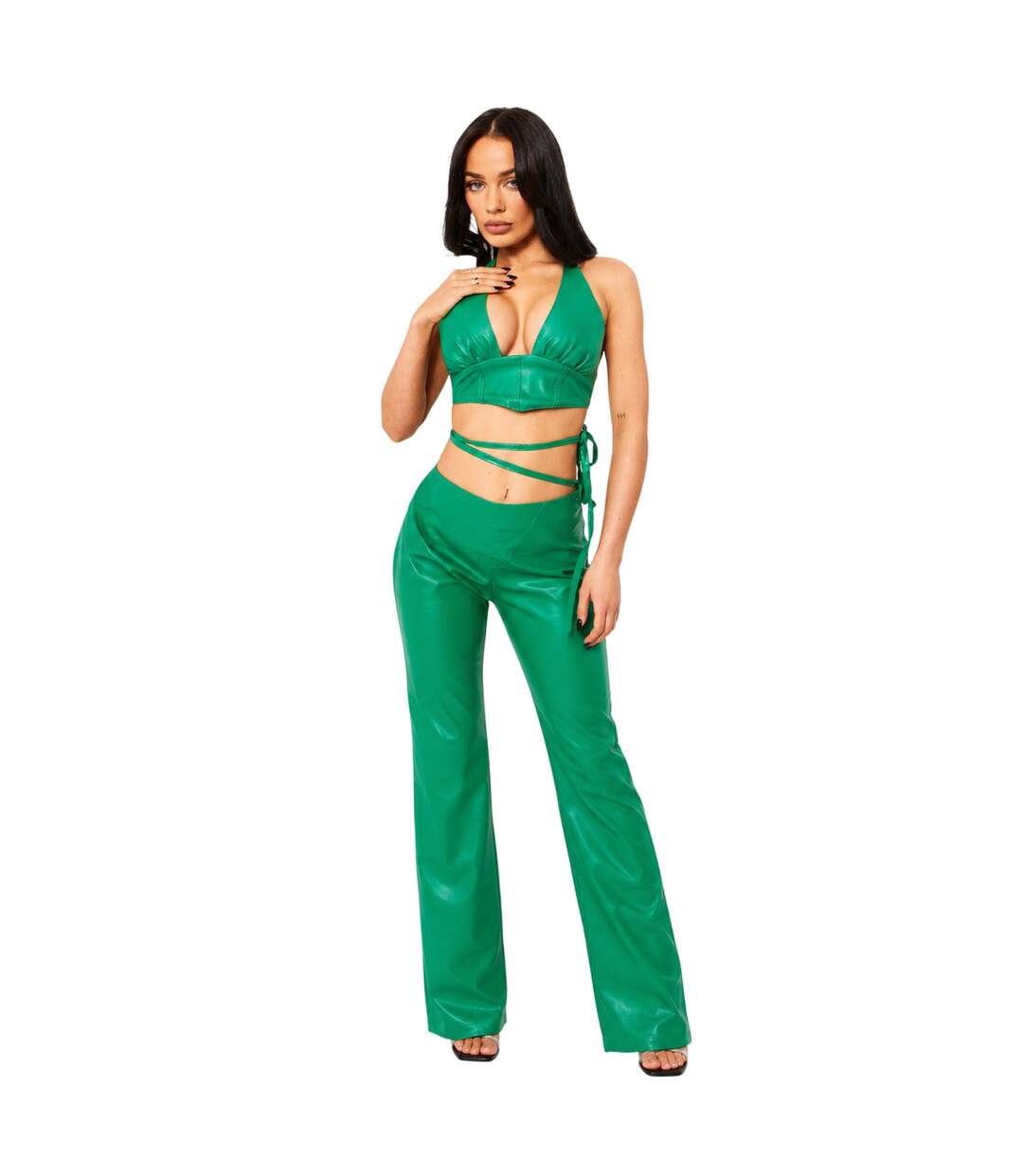 Womens/ladies Faux Leather Corset Top Green Missy Empire-4