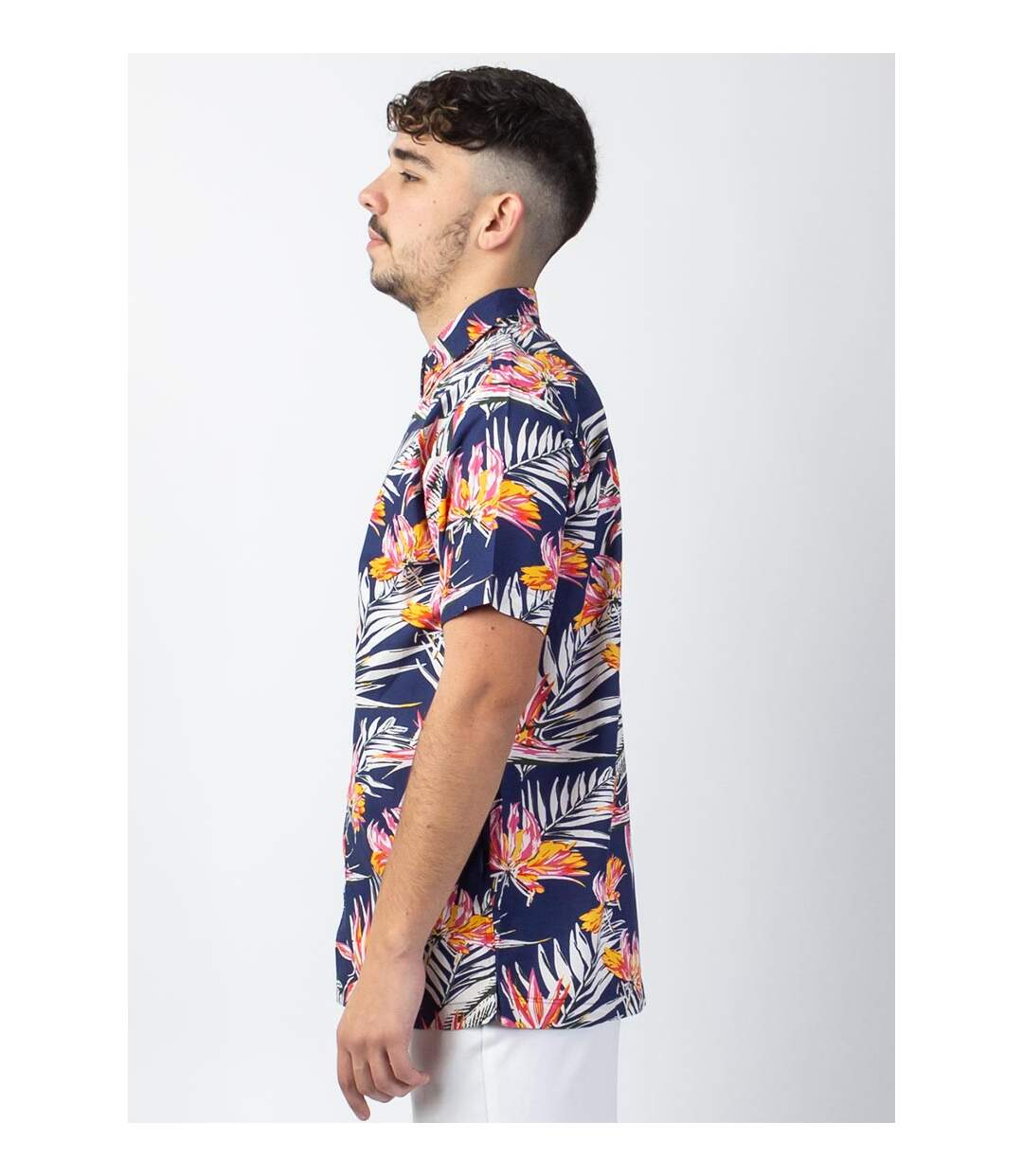 Chemise homme manches courtes LORENZO imprimé tropical bleu Coton Du Monde