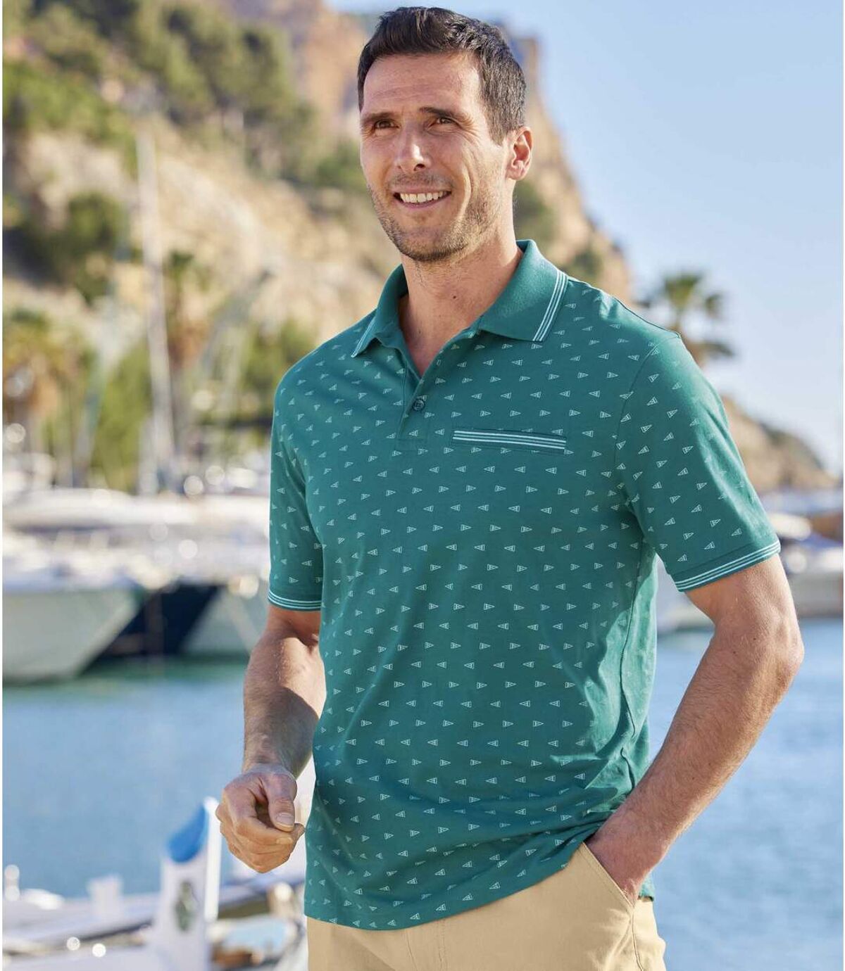 Men's Green Patterned Polo Shirt | Atlas For Men