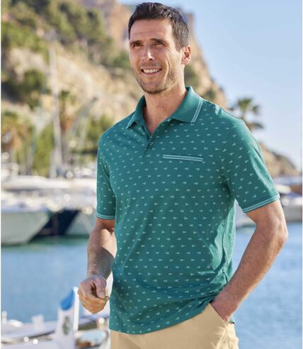 Men's Green Patterned Polo Shirt