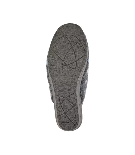 Chaussons Mules Style Broderie Florale Josephine Femme Gris Sleepers