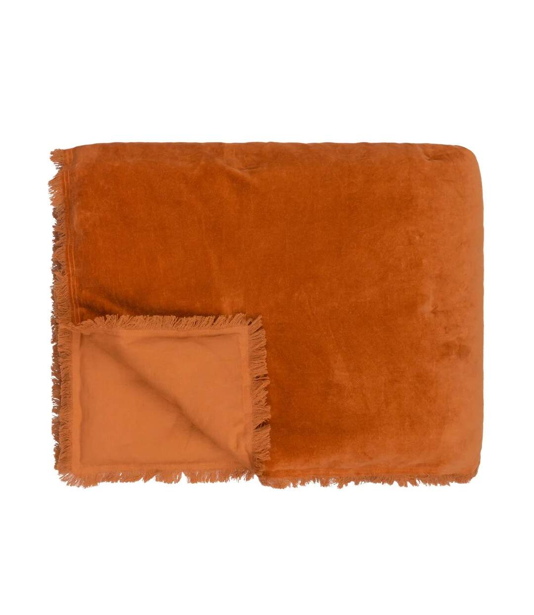 Jaye fringed velvet bedspread 220cm x 140cm rust Yard