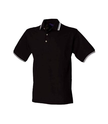 Henbury Mens Cotton Pique Polo Shirt (Black/White)