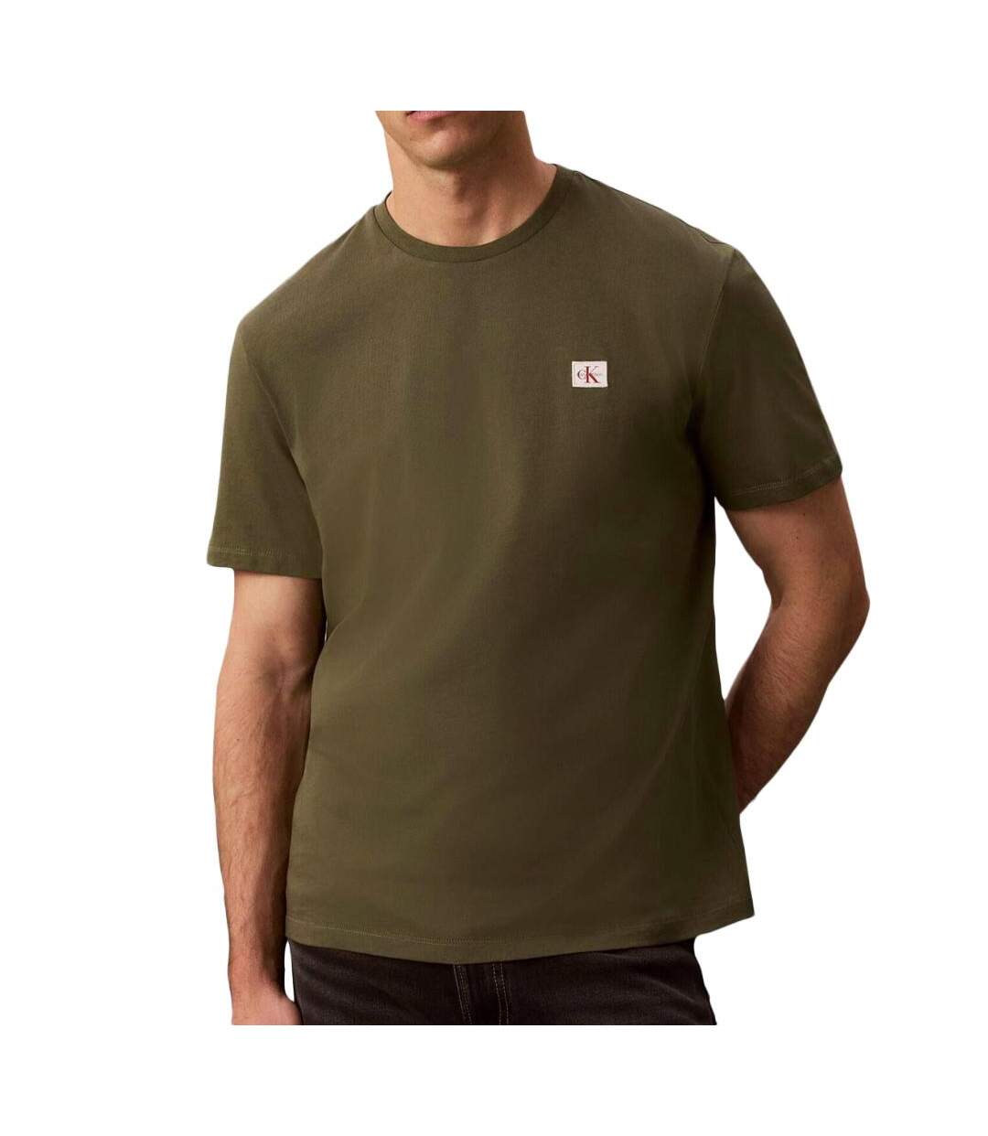 T-Shirt kaki foncé homme calvin klein jeans badge l4g-1