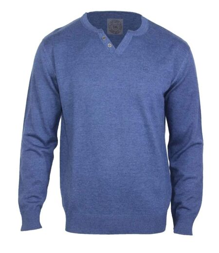 Pull Homme Col Boutonné Parvis1 – Maille Coton Mélangé Bleu