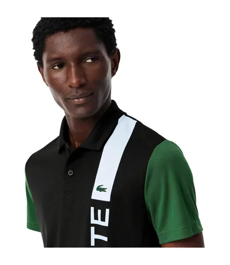 Mens Logo Printed Ultra Dry Tennis Polo Shirt Black Lacoste