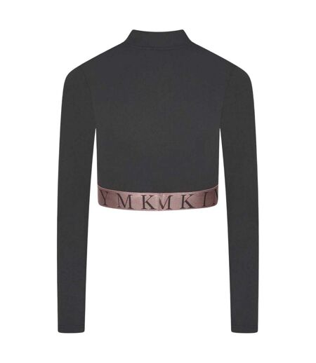 Womens/ladies Impact Half Zip Crop Top Slate Peach Gym King