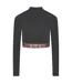 Womens/ladies Impact Half Zip Crop Top Slate Peach Gym King-2